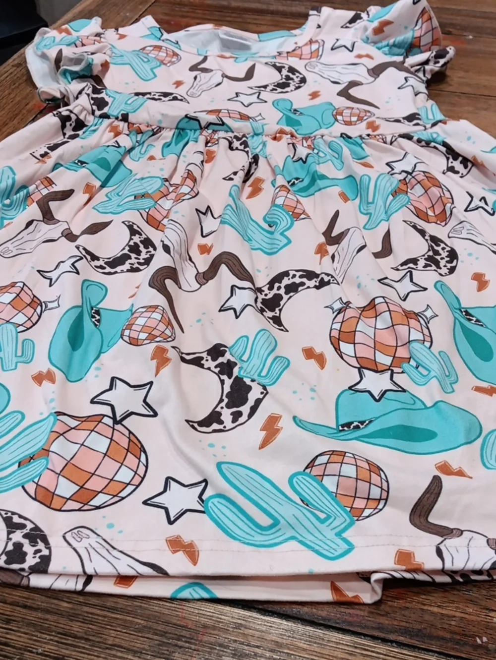 Kids Teal & Cream Western Print Dress